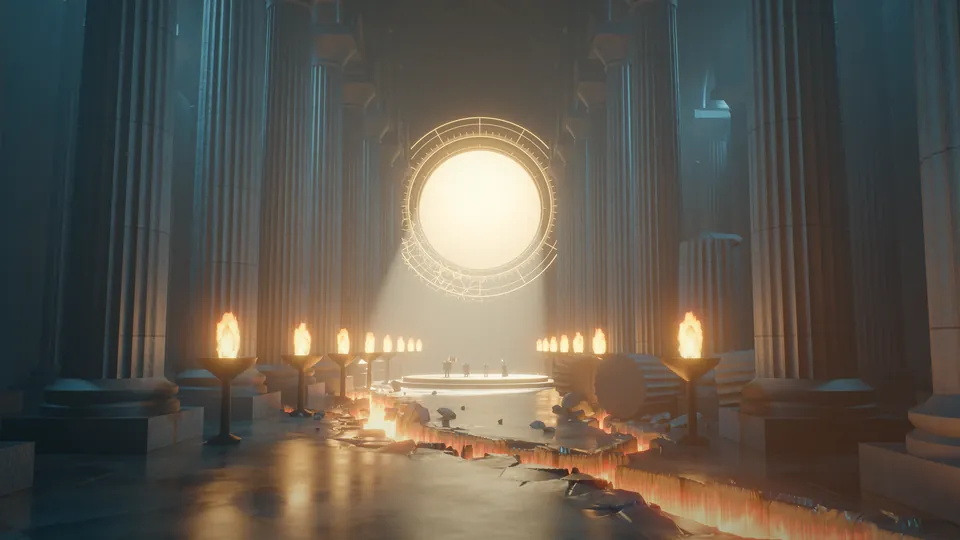 The title screen's backdrop: the bored temple of Montanus